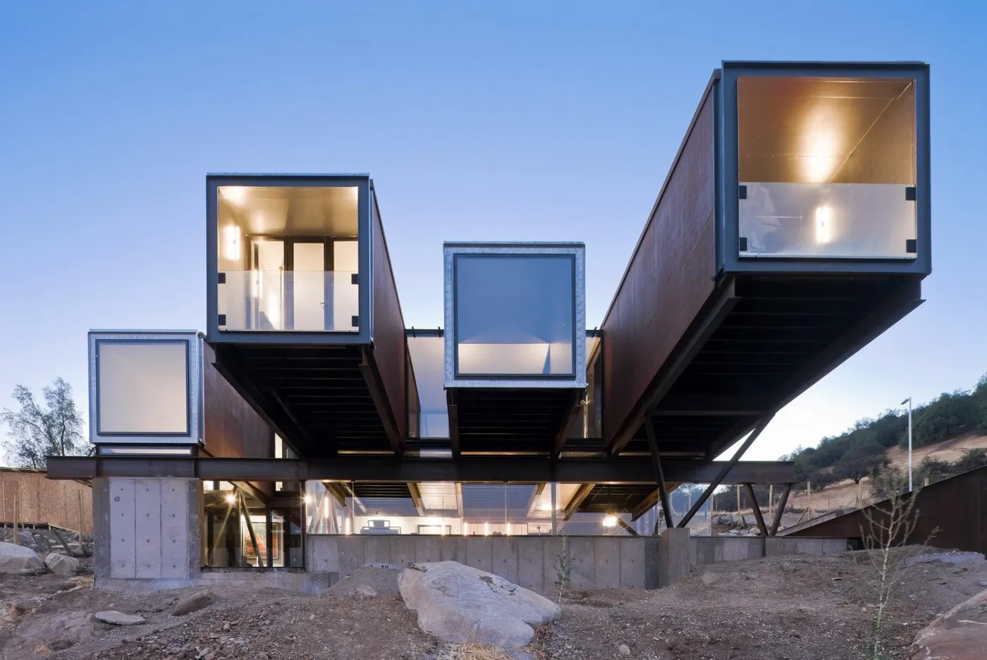 Multi-storey building made from shipping containers