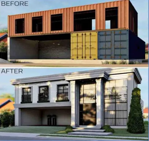 Shipping container conversion before and after