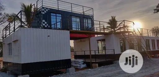 Container building with a rooftop terrace