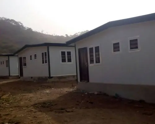 Portacabins installed on a hillside site